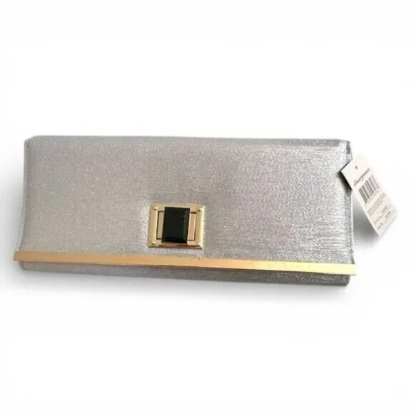 D'MARGEAUX Handbags - D'MARGEAUX Silver Metallic Goldtone accent Evening Clutch